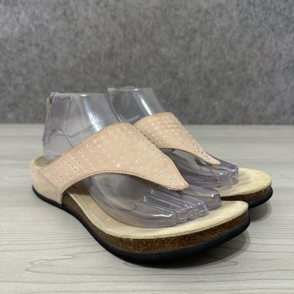 Abeo Bravo Sandals Womens Size 9 Beige Rhinestone Leather Bio System Flip Flops